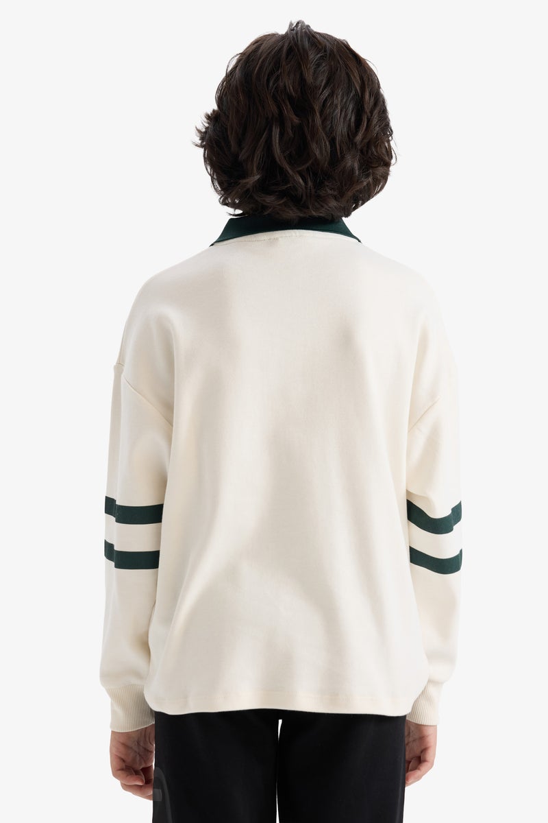 ديفاكتو تيشيرت بولو اولادي كم طويل اوفر سايز مطبوع - Image 5